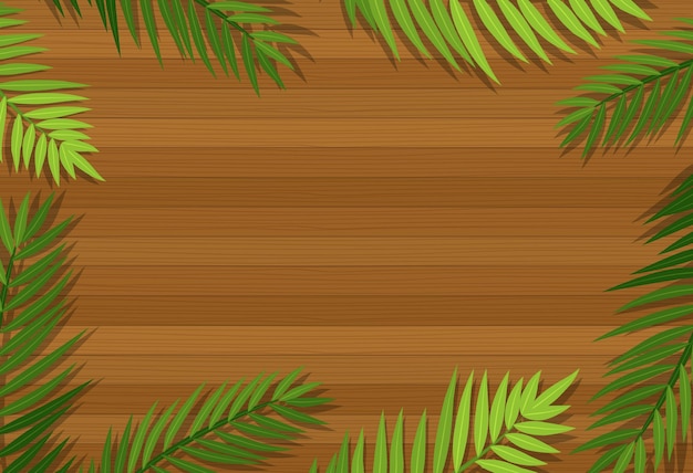 Premium Vector | Top view of blank wooden table with leaves elements
