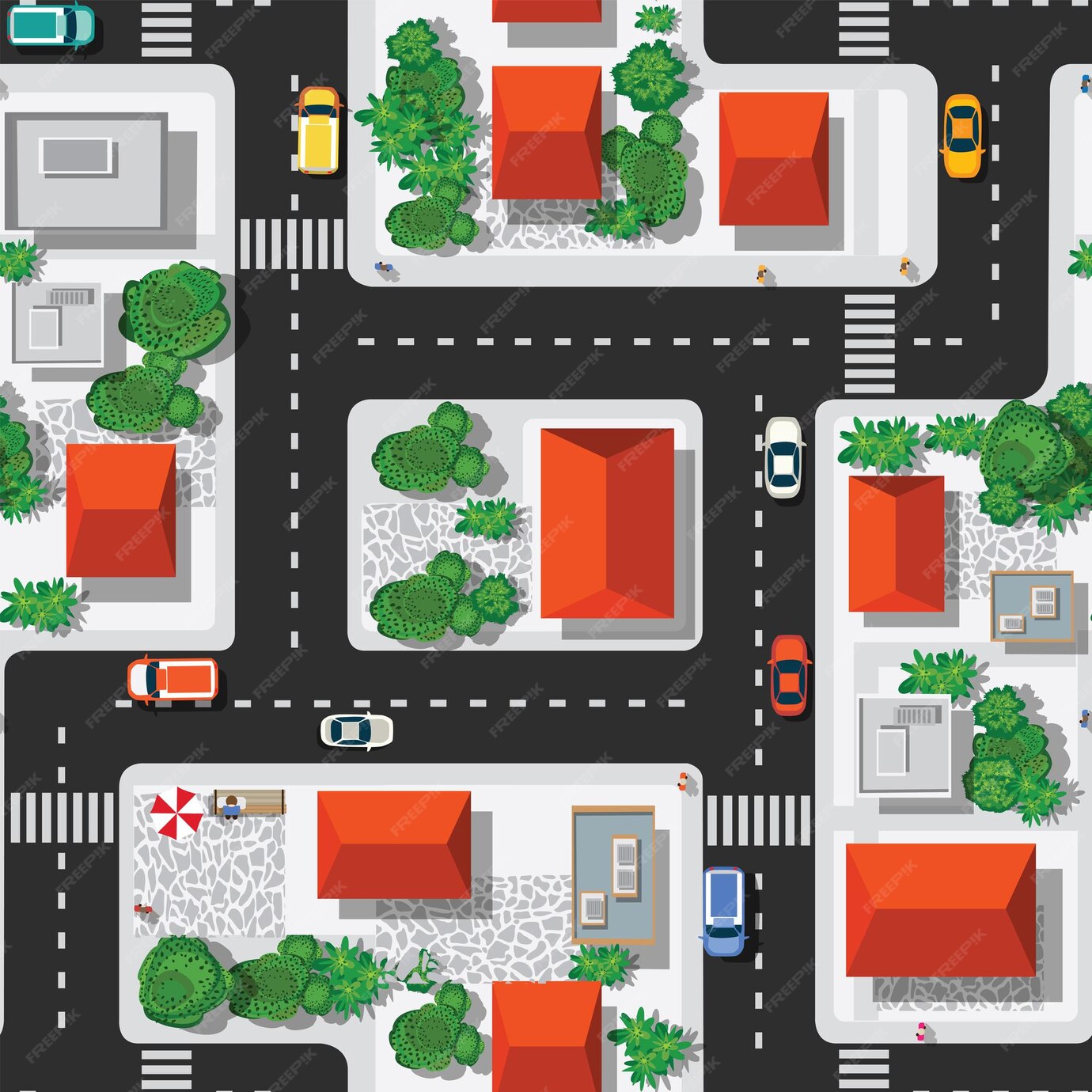 Premium Vector | Top view of the city seamless pattern of streets, roads,