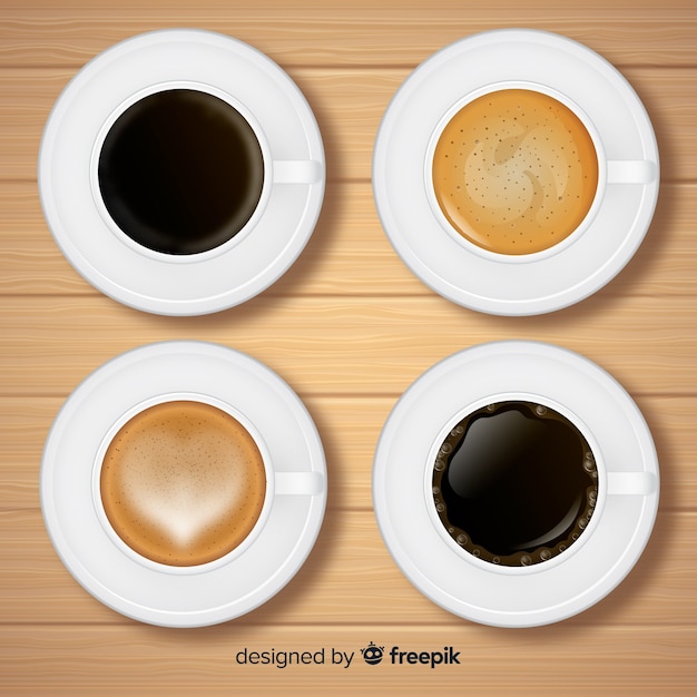 Top view of coffee cup collection with realistic design Free Vector