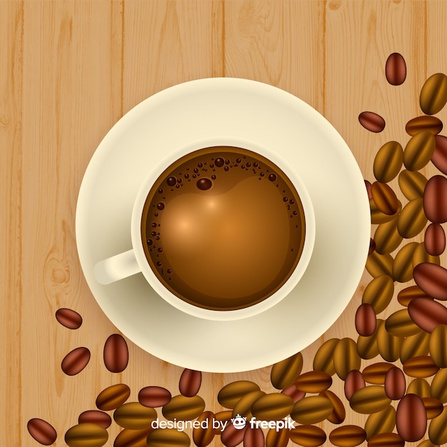 Top view of coffee cup with realistic design Free Vector