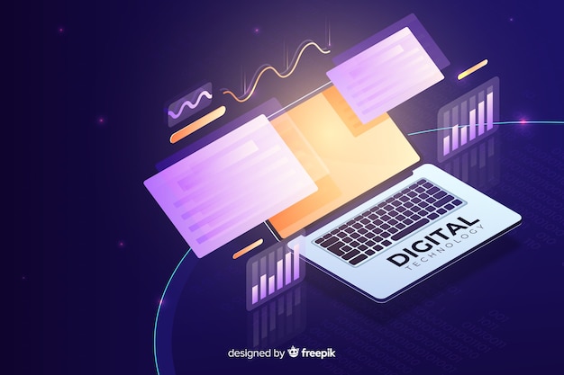 Top view dark laptop background template Free Vector