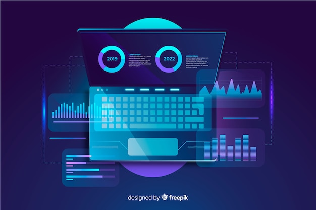 Top view dark laptop background template Free Vector