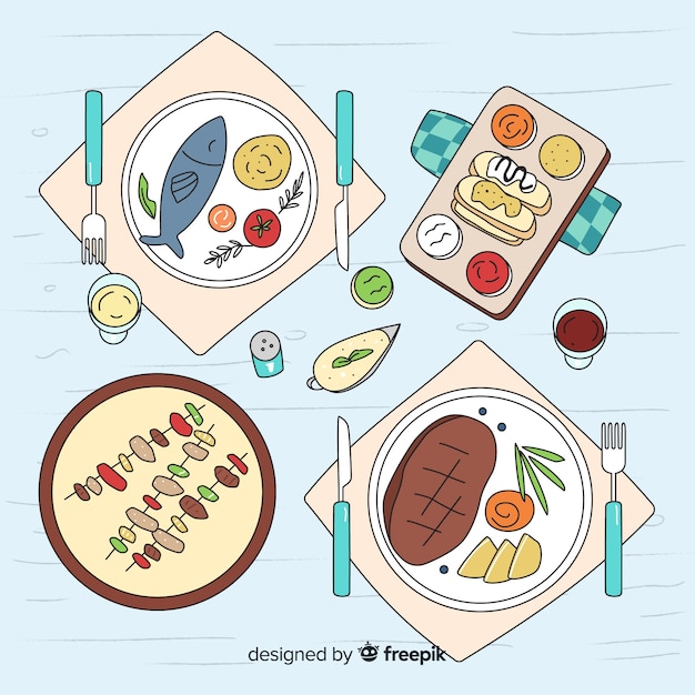 Free Vector | Top view of dishes on restaurant table