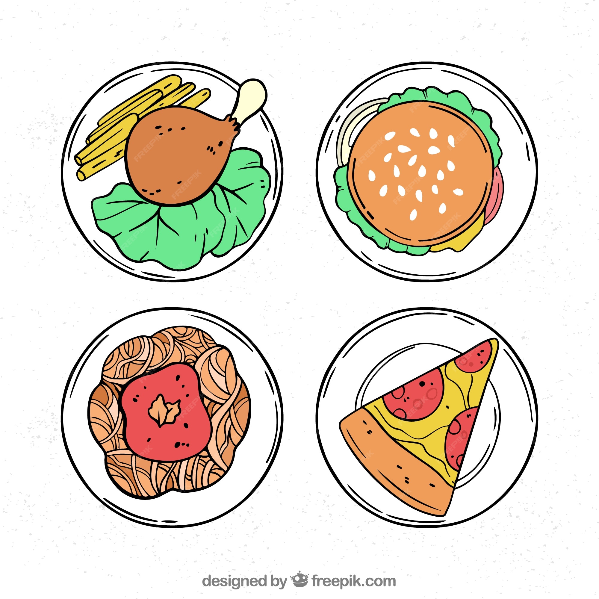 Free Vector | Top view of hand drawn food dishes