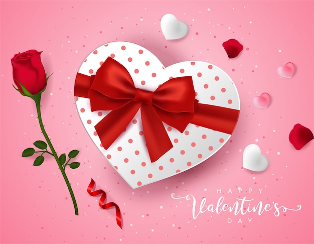 Premium Vector Top View On Love Gift Box And And Rose Flower