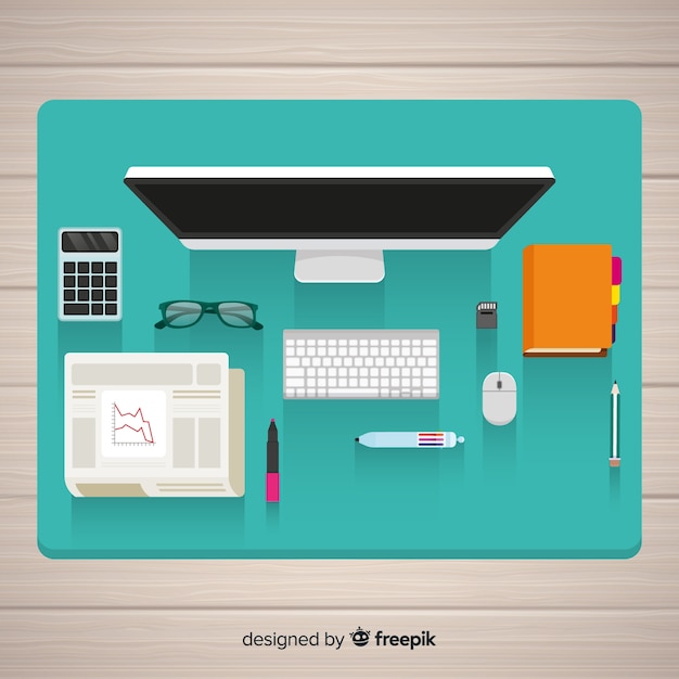 Free Vector | Top view of modern office desk with flat design