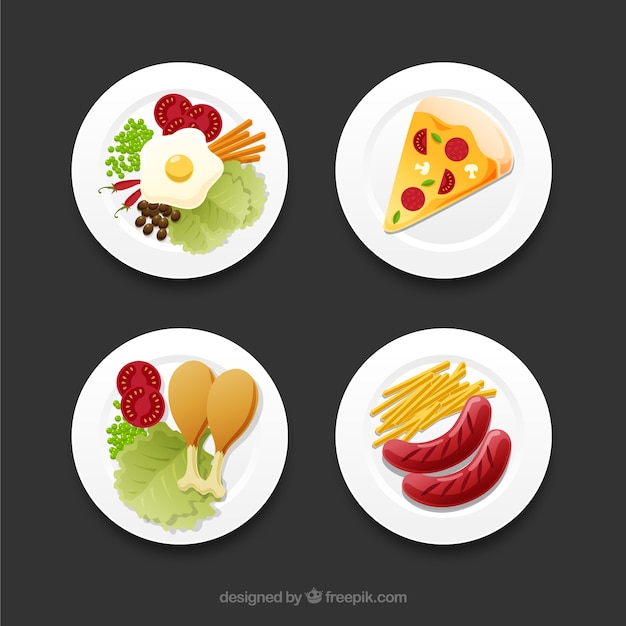 Top view of food dishes with flat design