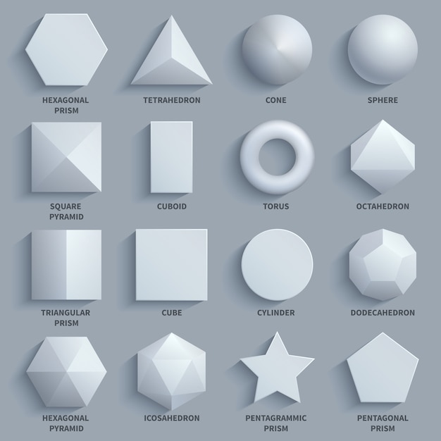 Download Top view realistic white math basic 3d shapes vector set. | Premium Vector