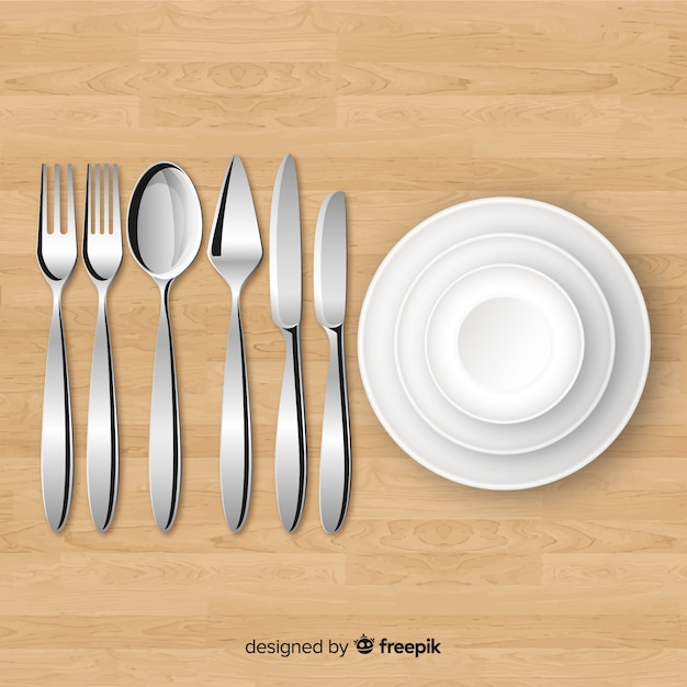 Top view of restaurant cutlery with realistic design Free Vector