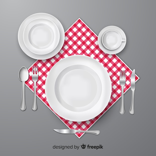 Top view of restaurant cutlery with realistic design Free Vector