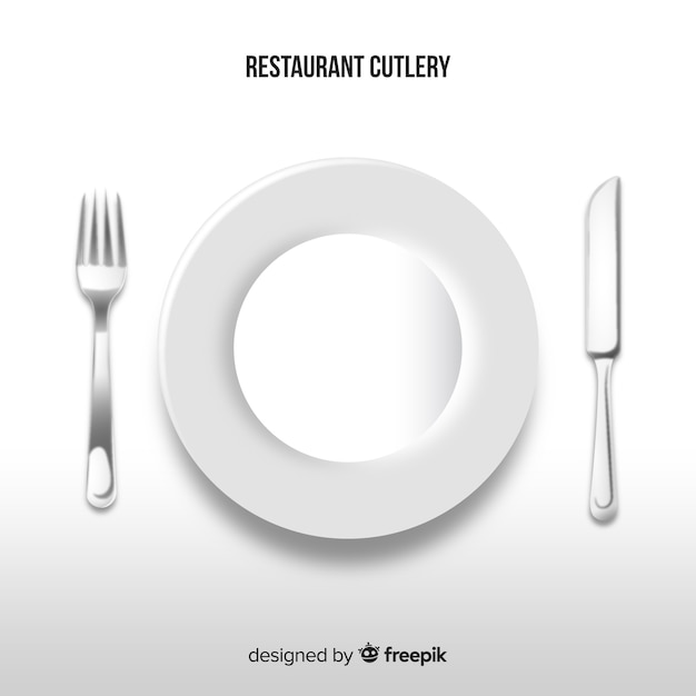 Top view of restaurant cutlery with realistic design Free Vector