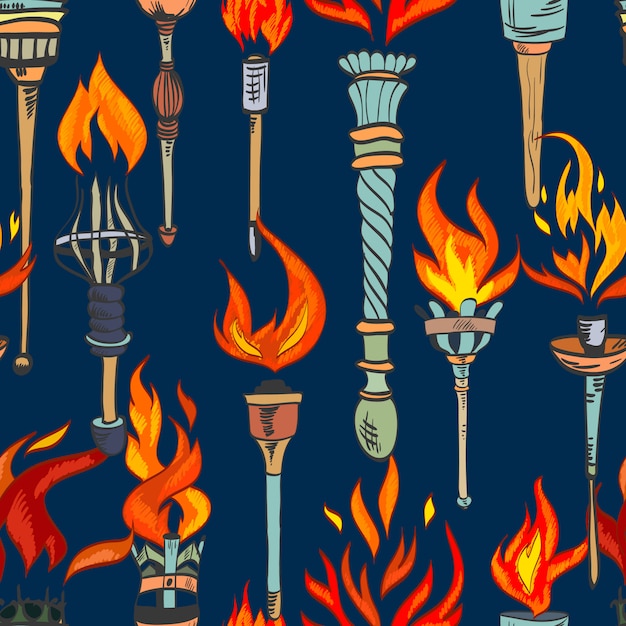 Torch sketch seamless pattern Free Vector