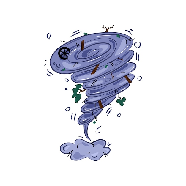 竜巻 嵐 ツイスター 天気 災害 ベクトルイラスト漫画 孤立した背景 プレミアムベクター
