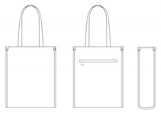 Tote bag fashion flat technical drawing template | Premium Vector