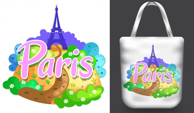 Download Tote bag mockup with eiffel tower paris illustration ...