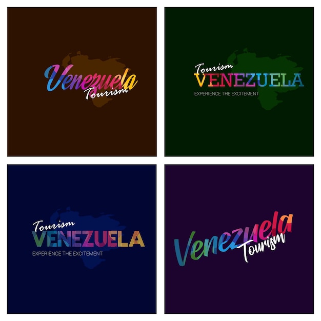 Tourism Venezuela Typography Logo Background Set Premium Vector