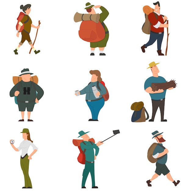 Premium Vector | Tourists people characters for hiking and trekking