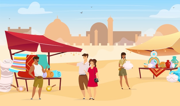 Premium Vector | Tourists visiting egyptian bazaar flat color ...