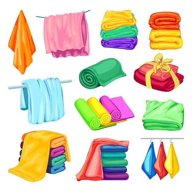 Towel icons set, cartoon style | Premium Vector