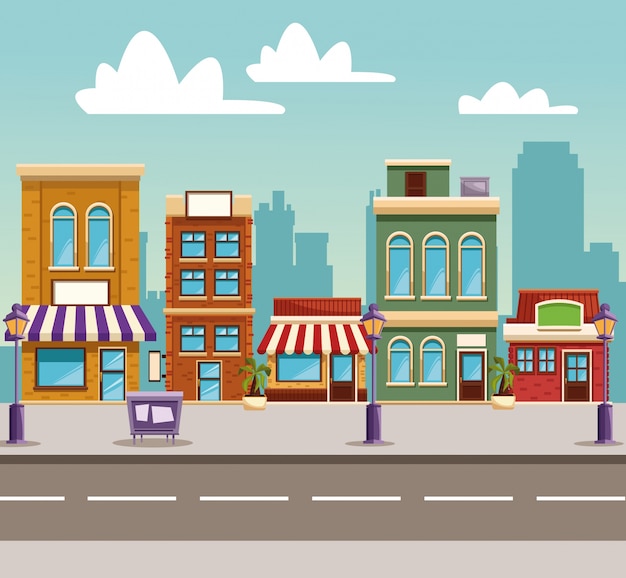 Premium Vector | Town buildings cartoon