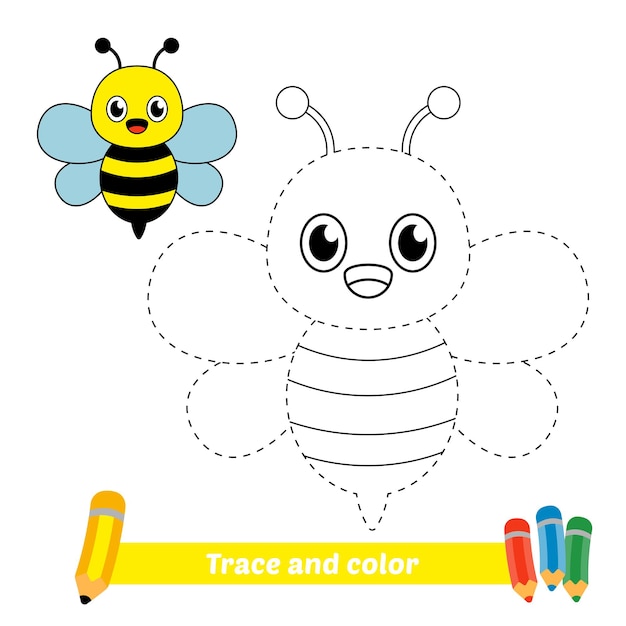 Premium Vector | Trace and color for kids, bee vector