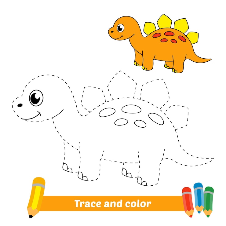 Premium Vector Trace and color for kids, dinosaur vector