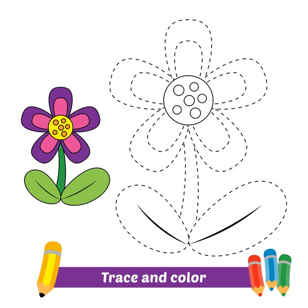 Premium Vector | Trace and color for kids, flower vector