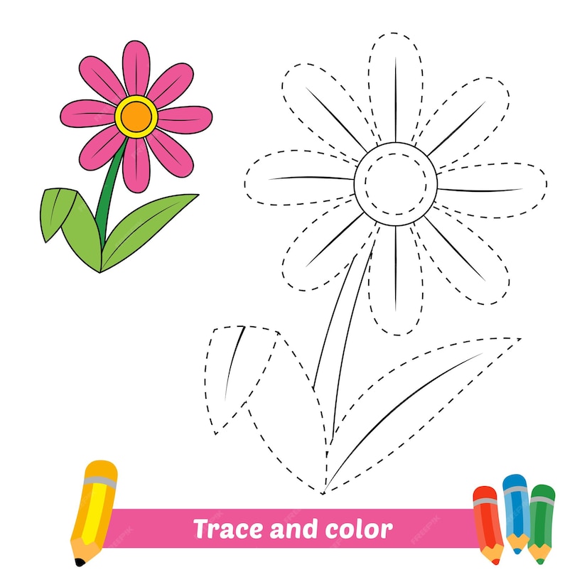 Premium Vector | Trace and color for kids, flower vector