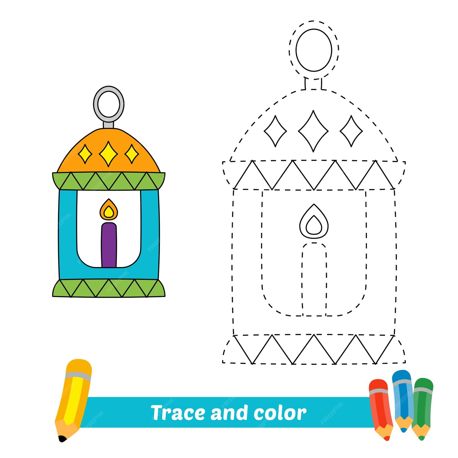 Premium Vector Trace and color for kids lantern vector