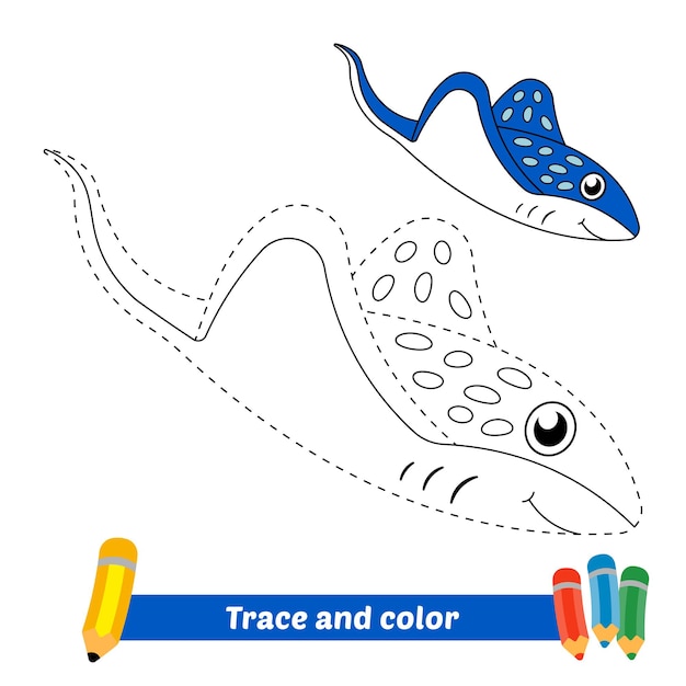 Premium Vector | Trace and color for kids, stingray fish vector