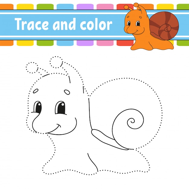 Download Trace and color. snail mollusk. coloring page for kids. handwriting practice. . | Premium Vector