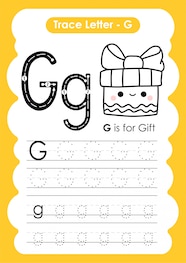 Trace Letter Alphabet G Exercise With Cartoon Vocabulary Illustration 