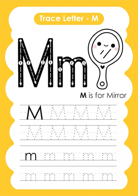 Premium Vector Trace Letter Alphabet M Exercise With Cartoon Vocabulary Illustration