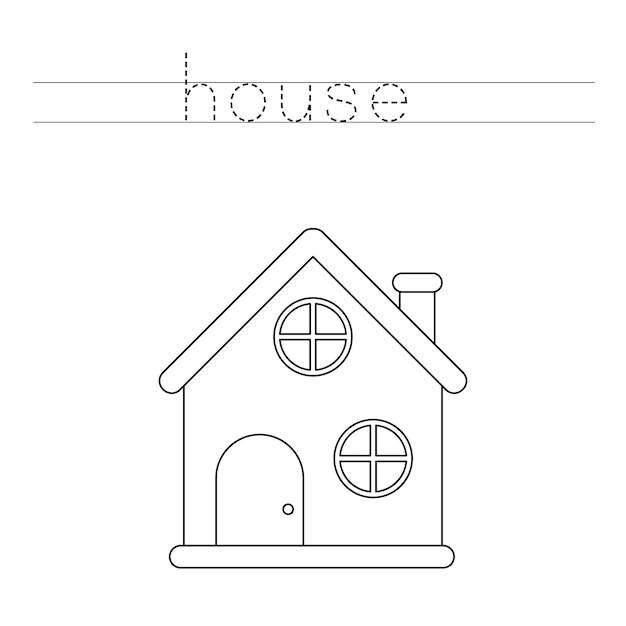 Premium Vector | Trace the letters and color cute house. handwriting ...