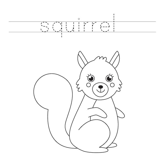 Premium Vector | Trace the letters and color cute squirrel. handwriting ...