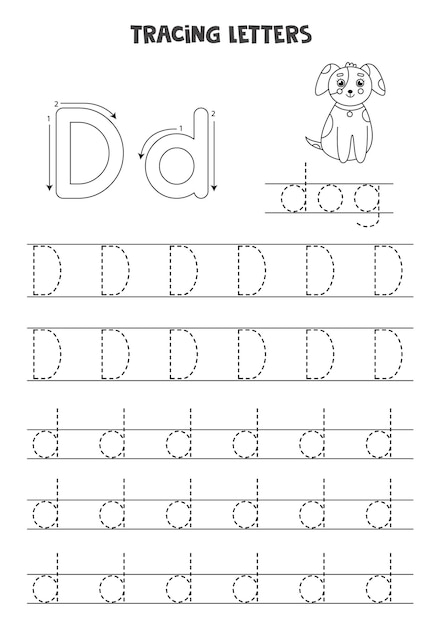 Premium Vector Trace Letters Of English Alphabet Uppercase And Lowercase Letter D Handwriting Practice For Preschool Kids