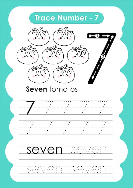 premium vector trace number seven for kindergarten and preshool kids