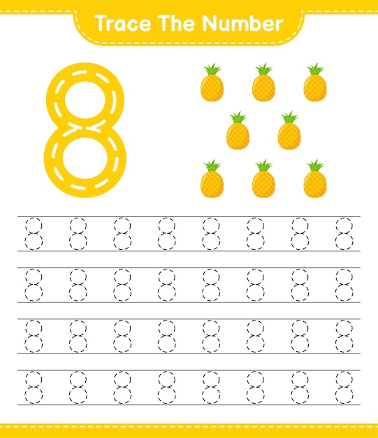 Premium Vector | Trace the number. tracing number with pineapple ...