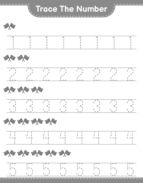 Premium Vector | Trace the number. tracing number with racing flags ...