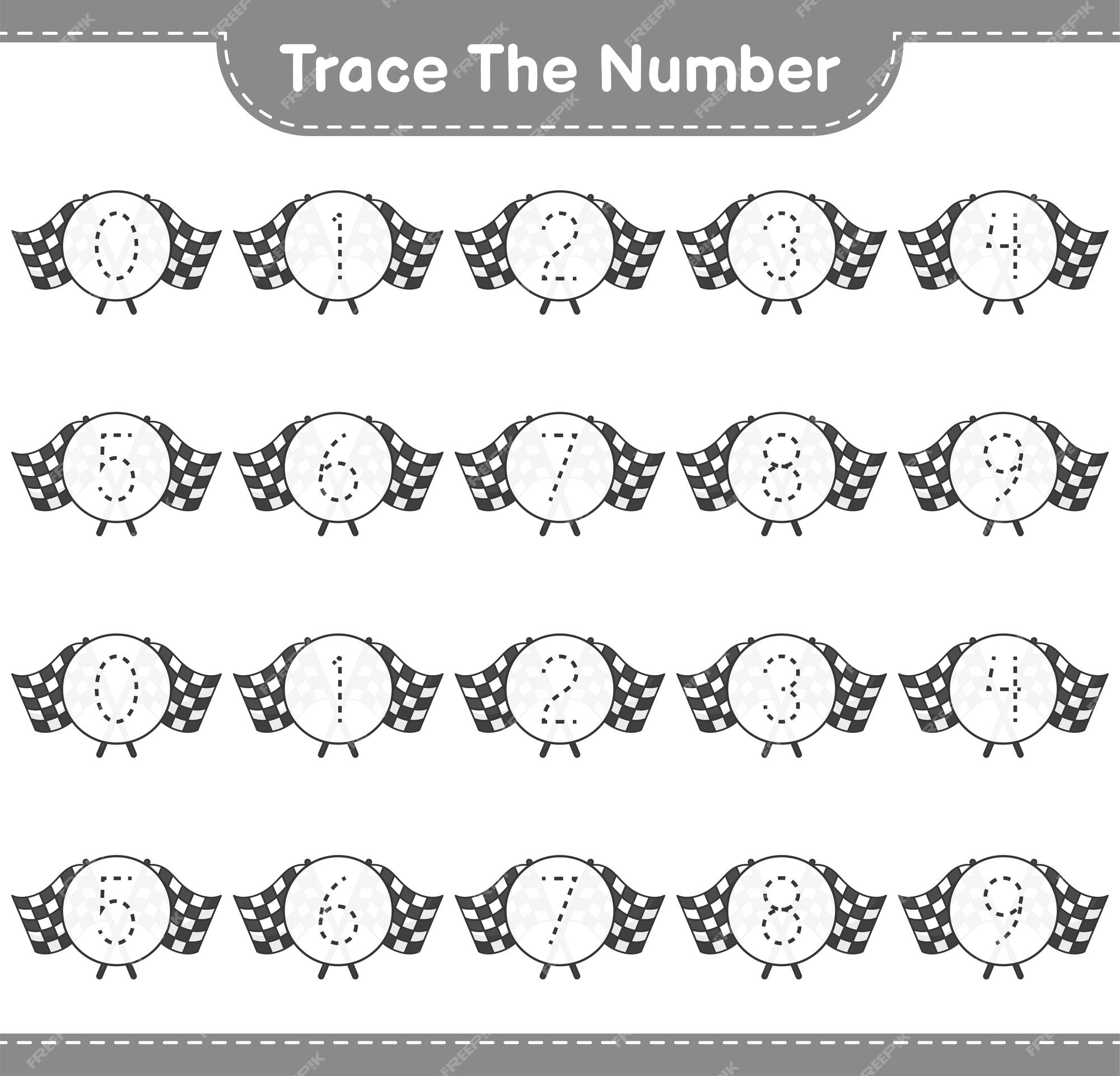 Premium Vector | Trace the number. tracing number with racing flags ...