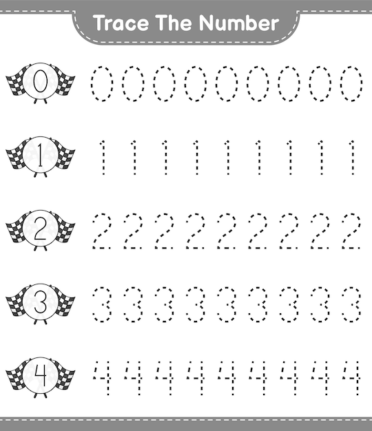 Premium Vector | Trace the number tracing number with racing flags ...