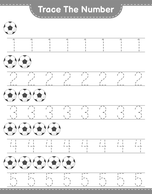 Premium Vector | Trace the number. tracing number with soccer ball ...