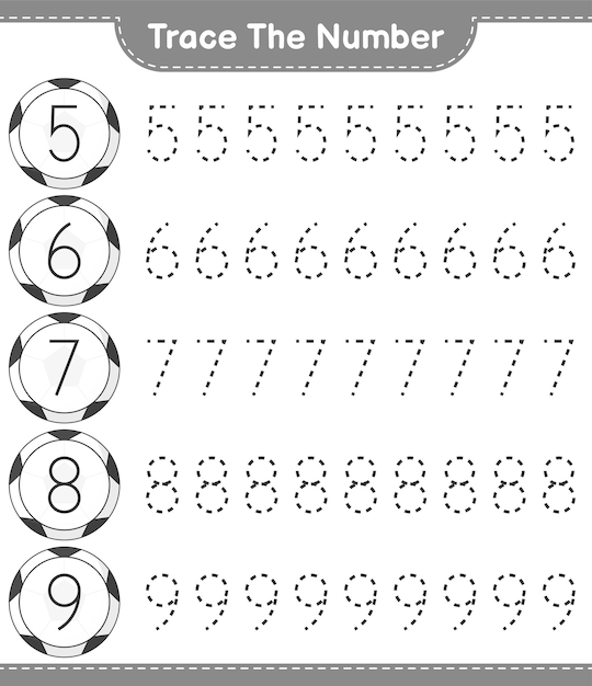 Premium Vector | Trace the number. tracing number with soccer ball ...