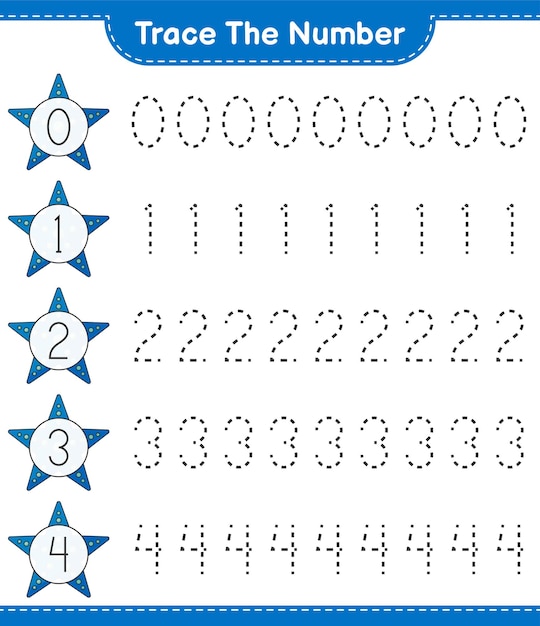 Premium Vector | Trace the number tracing number with starfish ...