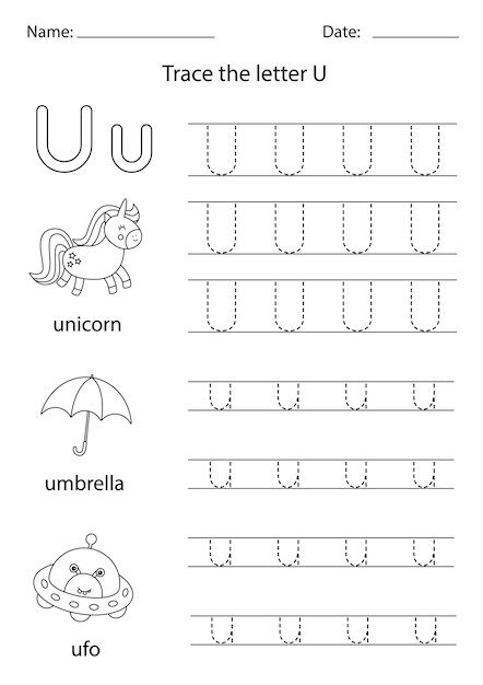 Premium Vector | Trace uppercase and lowercase letter u. black and ...