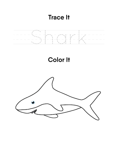 Premium Vector | Trace the word and color the shark handwriting ...