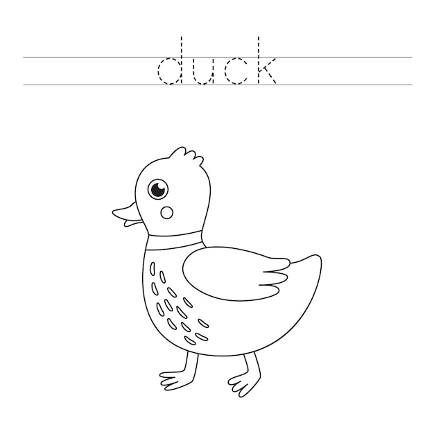 Premium Vector | Trace the word. cute duck. handwriting practice for ...