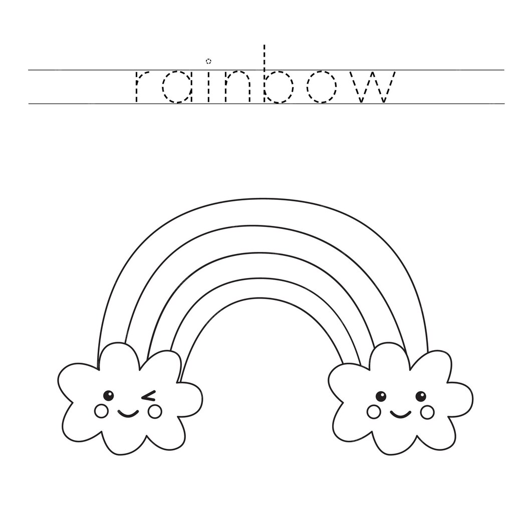 premium-vector-trace-the-word-cute-kawaii-rainbow-handwriting