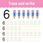 Trace And Write Number 6 Worksheet Premium Vector
