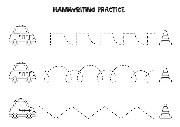 Premium Vector | Tracing lines for kids with cute black and white taxi ...